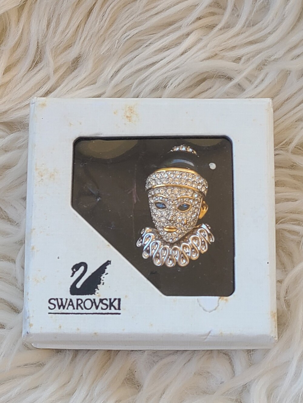 Swarovski Pierrot Clown Crystal Enamel Gold Tone Brooch-Excellent Vintage Condit